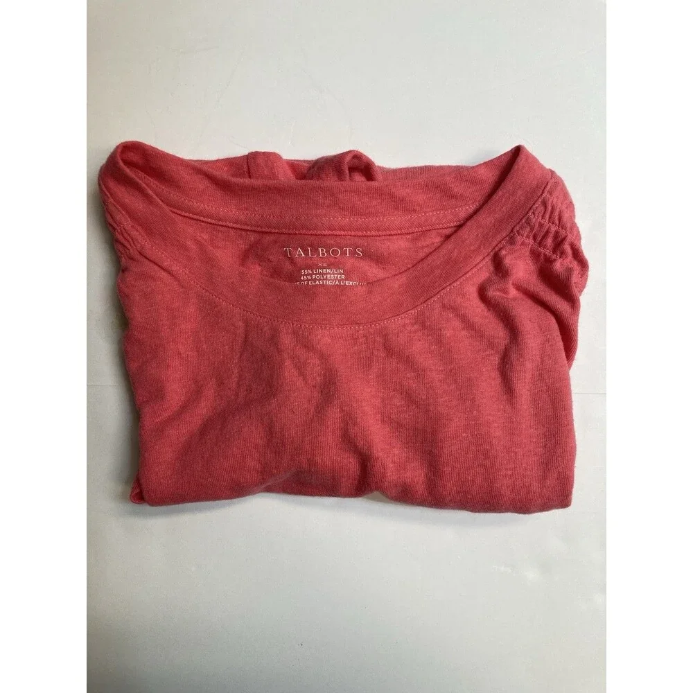 Talbots Women's Red Solid Scoop Neck Smocked Short Sleeve Knit T-Shirt XS